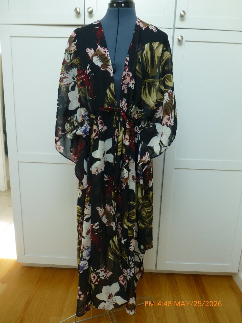 Walter Baker Tulum Caftan One Size Black Red Tropical Swim New With Tags